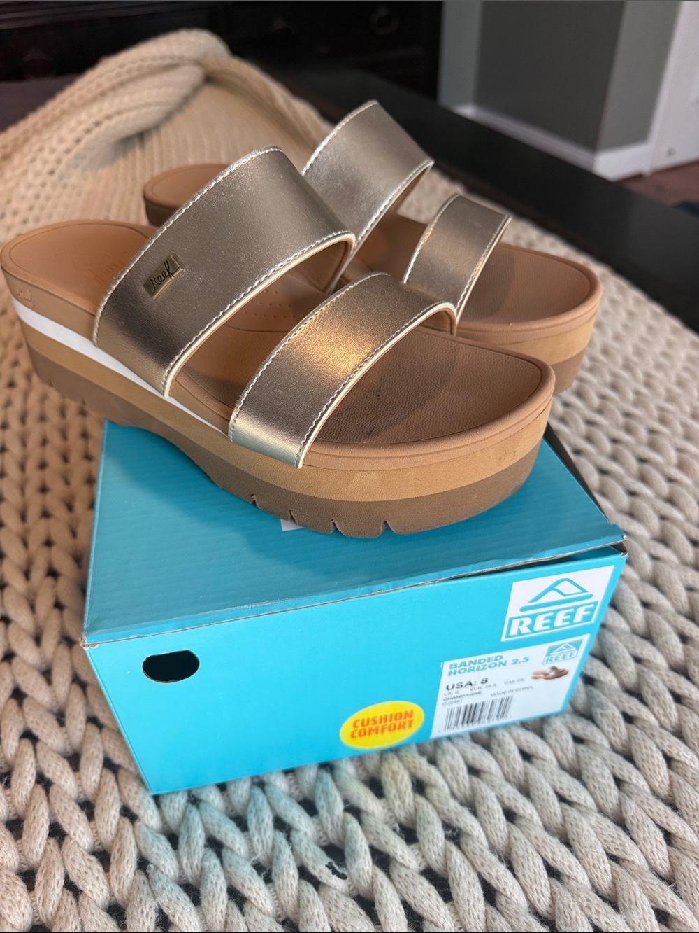 Reef Women’s Metallic Gold Double-Strap Platform Sandals